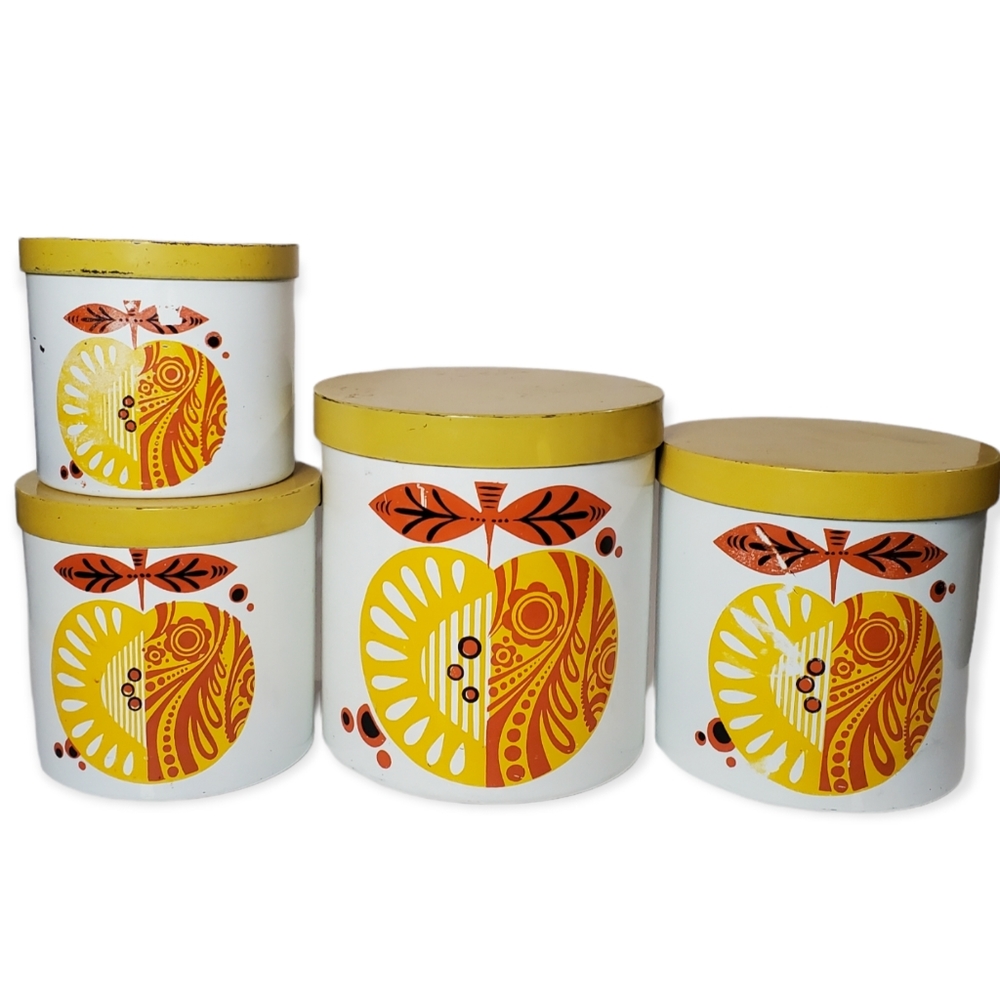 🚀 Vintage Mod Nesting Kitchen Canister Storage Set Graphic Apple Graphic Kitsch